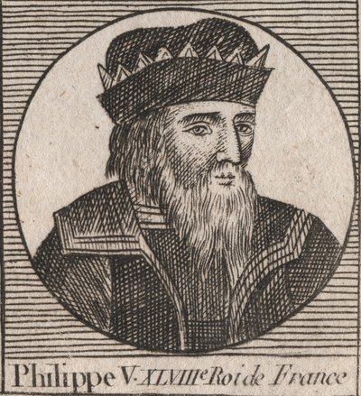 Retrato de Felipe V el Largo (1294 - 1322), Rey de Francia - grabado de “Instruction sur l