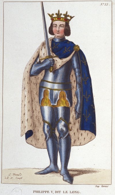 Retrato de Felipe V el Largo (1294 - 1322), Rey de Francia grabado de 1830 de Unknown artist