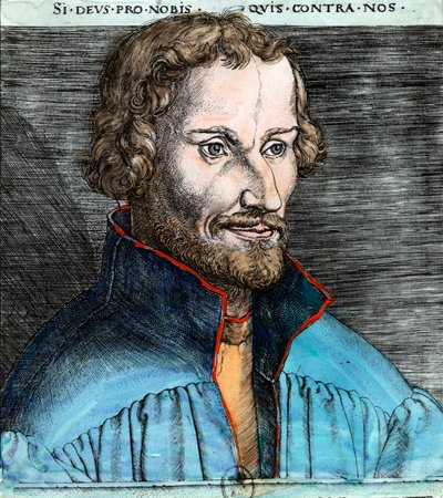 Retrato de Philippe Schwarzerd dit Melanchton (1497 - 1560), reformador protestante alemán (luterano). Grabado del siglo XVI de Unknown artist