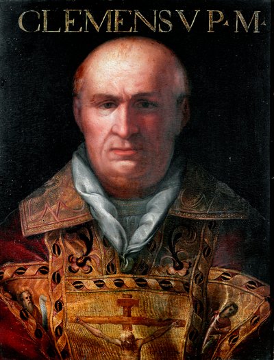 Retrato del Papa Clemente V (1264-1314) nacido Bertrand de Got (1264-1314). Pintura anónima del siglo XVII de la "Raccolta Gioviana" Florencia, Galería de los Uffizi de Unknown artist