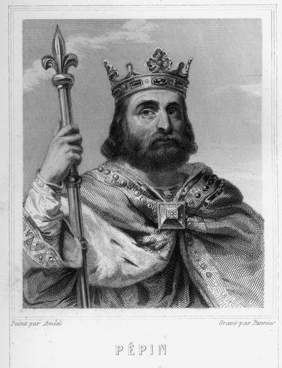 Retrato de Pipino el Breve (v. 714 - 768), Rey de los Francos, primero de los Carolingios - en “Histoire des Français” de Lavallée, grabado, sd de Unknown artist
