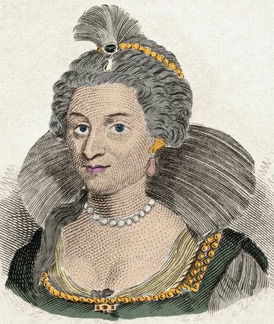 Retrato de la Reina Ana de Dinamarca, Reina de Inglaterra (1574-1619), esposa del Rey Jacobo I de Inglaterra (1566-1625). Grabado del siglo XIX de Unknown artist