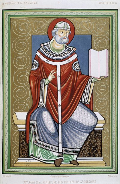 Retrato de San Gregorio, cromo del siglo XIX de una miniatura de las Epístolas de San Gregorio de Unknown artist