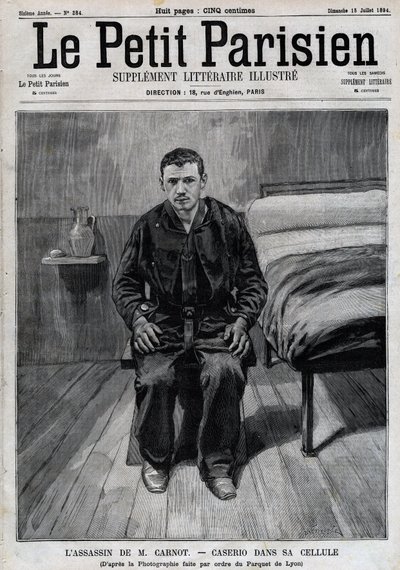 Retrato de Sante Caserio (1873-1894) anarquista italiano, asesino de Sadi Carnot, en prisión. Grabado en 