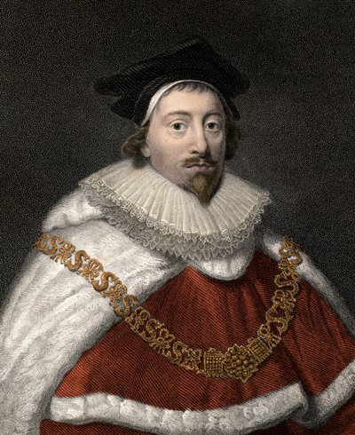 Retrato de Sir Edward Coke (1552-1634), jurisconsulto inglés - Grabado en color del siglo XIX de Unknown artist