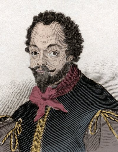 Retrato de Sir Francis Drake (1540-1596), corsario y navegante inglés. Grabado del siglo XIX. de Unknown artist