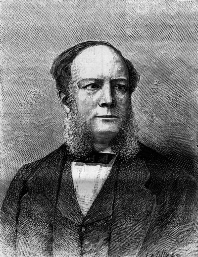 Retrato de Sir William Siemens (Carl Wilhelm) (1823-1883), ingeniero e inventor inglés, creador de procesos para la fabricación de acero. Grabado en "Nature. Revue des sciences et de ses applications aux arts et à l