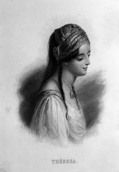 Retrato de Teresa Gamba en Guiccioli (siglo XIX) enamorada del poeta George Gordon Byron. Grabado del siglo XIX de Unknown artist