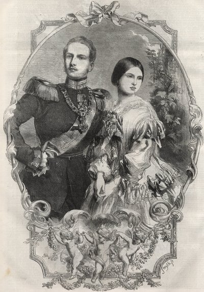Retrato de Sus Altezas Reales la Princesa Victoria (1840-1901) (Reina Victoria) y el Príncipe Heredero Federico Guillermo de Prusia (1831-1888). Grabado de 1858. de Unknown artist