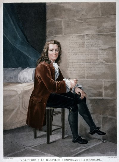 Retrato de Voltaire en la Bastilla componiendo la Henriada. Grabado del siglo XIX. Museo Carnavalet. de Unknown artist