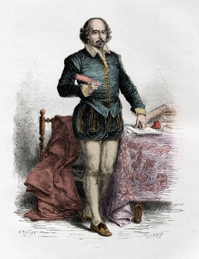 Retrato de William Shakespeare (1564-1616), escritor inglés - grabado en “L