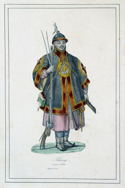 Retrato de un soldado chino en armadura - en “Los diferentes pueblos de la tierra” de Abbé Jouhanneaud, Librería de buenos libros de Unknown artist