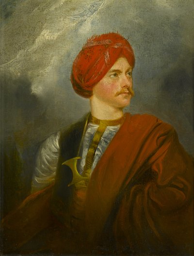 Retrato de hombre con traje oriental, c.1835-40 (óleo sobre tabla) de Unknown artist