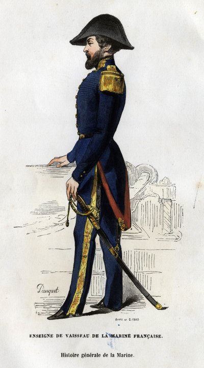 Retrato de un signo de barco de la marina francesa. en “Histoire générale de la marine” por Van Tenac de Unknown artist