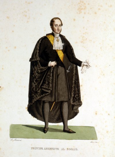 Retrato de un asistente príncipe de la Santa Sede que sirvió durante ceremonias y visitas. Grabado del siglo XIX. de Unknown artist