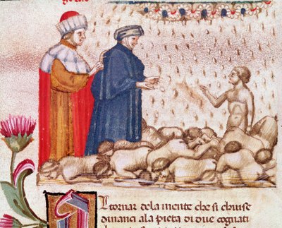 Retrato del poeta italiano Dante Alighieri en el círculo de la gula (canto 6 del Infierno, en la Divina Comedia) de Unknown artist