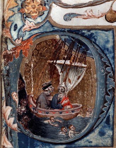 Retrato del poeta italiano Dante Alighieri en el barco de Caronte - miniatura de Unknown artist