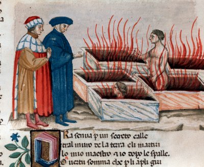 Retrato del poeta italiano Dante Alighieri con Virgilio entre herejes como Farinata degli Uberti (canto 10 del Infierno, en la Divina Comedia) de Unknown artist