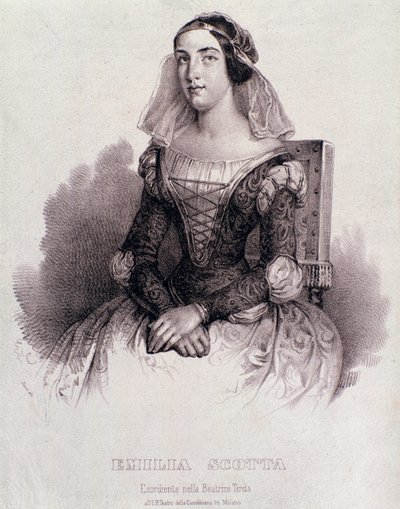 Retrato de la cantante Emilia Scotta en la ópera Beatrice de Tende de Unknown artist