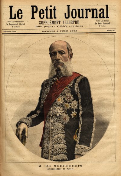 Retrato del Barón de Mohrenheim, embajador ruso en Francia de 1884 a 1898. Grabado en "Le petit journal" 4/06/1892. Colección de Selva. de Unknown artist