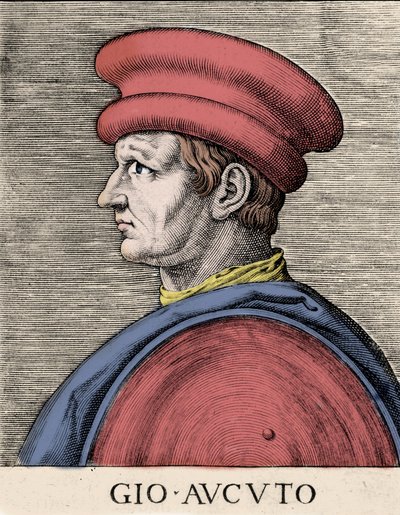 Retrato del mercenario y condotiero inglés John Hawkwood (Jean Haccoude o Giovanni Acuto) (1320-1394). Xilografía del siglo XVI de Unknown artist