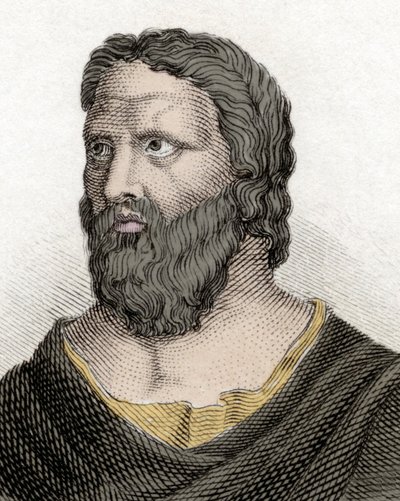 Retrato del filósofo griego Heráclito de Éfeso (576-480 a.C.) (Heraclitus de Éfeso). Grabado del siglo XIX. de Unknown artist