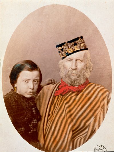 Retrato del patriota y héroe del Risorgimento italiano Giuseppe Garibaldi con su hija Clelia de Unknown artist