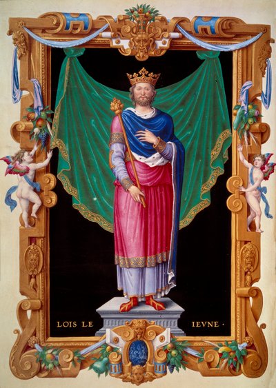 Retrato del Rey de Francia Luis VII el joven (1120-1180). Miniatura en Recueil des rois de France de Jean du Tillet de Unknown artist