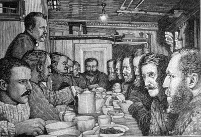 Retrato del explorador noruego Fridtjof Nansen (1861-1930), científico y diplomático, anunciando su plan para acercarse al Polo Norte a la tripulación del barco Fram alrededor de 1897. Grabado de Unknown artist