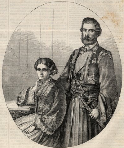 Retrato del Príncipe de Serbia Michael III (1823-1868) y la Princesa Julie (1831-1919). Grabado en “L