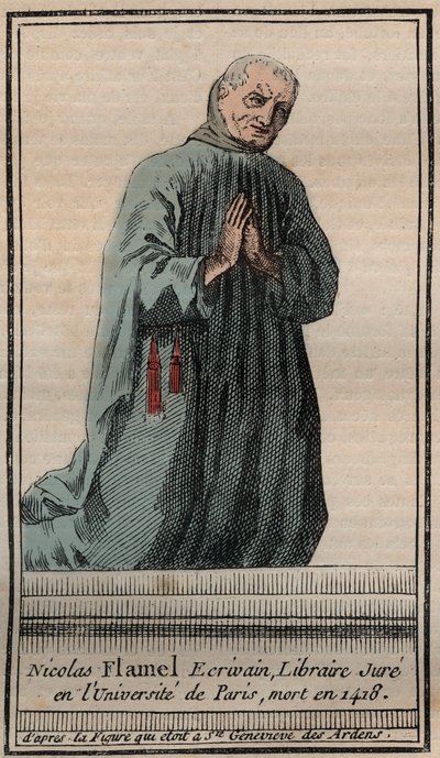 Retrato del alquimista francés Nicolas Flamel (1330-1418) - Grabado - Retrato del alquimista inglés Nicolas Flamel - Grabado Colección privada de Unknown artist