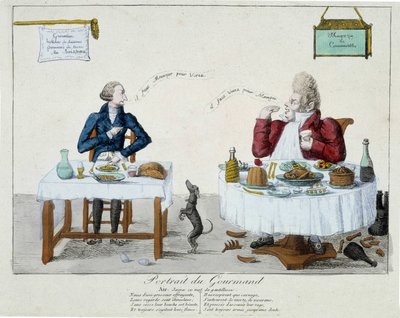 Retrato del goloso: debes comer para vivir, debes vivir para comer - grabado de Unknown artist