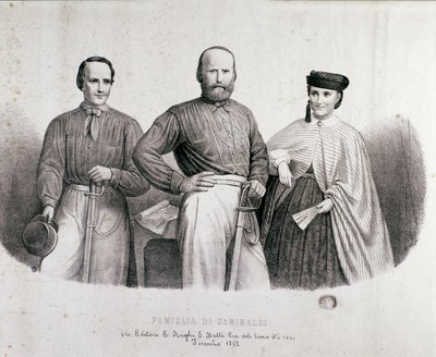 Retrato del patriota y héroe del Risorgimento Giuseppe Garibaldi (1807-1882) entre Teresita, su hija y su esposa Stefano Canzio de Unknown artist