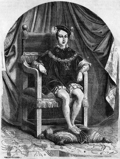 Retrato del joven Rey Eduardo VI de Inglaterra e Irlanda (1537-1553), grabado del siglo XIX de Unknown artist