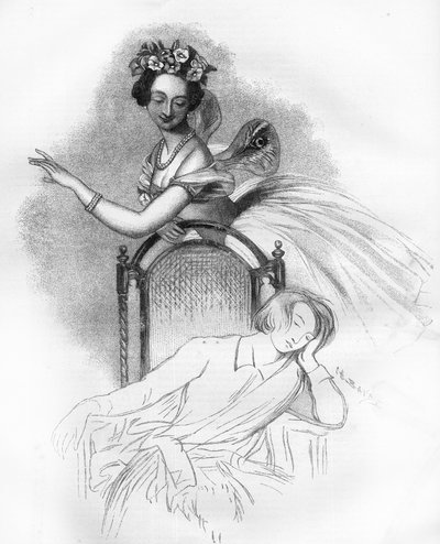 Retrato publicado a la muerte de Marie Taglioni (1804-1884) bailarina romántica francesa representada aquí en el papel de la hada Sylphide en "Zephire et Flore" de Charles Louis Didelot. Grabado en "Le Monde Illustré" de Unknown artist