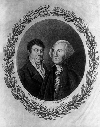 Retratos del General La Fayette y Georges Washington - grabado de Unknown artist