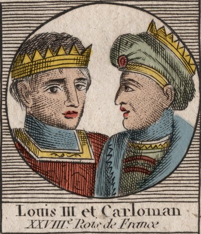 Retratos de Luis III (863/65-882) Rey de los Francos entre 879 y 882 y Carlomán II (866-884), Rey de los Francos de 879 a 884 - grabado de “Instruction sur l