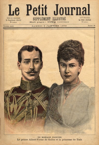 Retratos con motivo del anuncio de su matrimonio, del Príncipe Alberto Víctor, Duque de Clarence y Avondale con María de Teck, Le Petit Journal, 9/01/1892 de Unknown artist