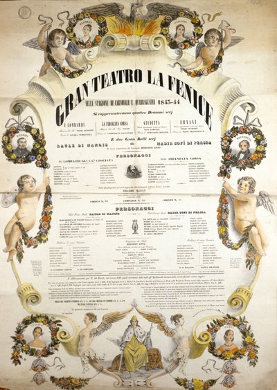 Cartel para la representación de la ópera “Aida” del compositor italiano Giuseppe Verdi (1813-1901) para la representación en el teatro La Fenice en Venecia en 1843-1844 de Unknown artist