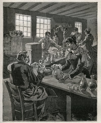 Cerámica: llenado de cerámica. Grabado de 1885 en “Les arts et metiers illustres” de Adolphe BITARD. de Unknown artist