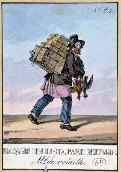 Comerciante de aves de corral - Grabado del siglo XIX de Unknown artist