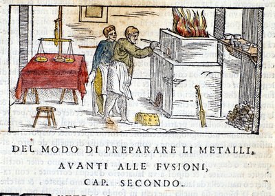 Preparación del metal para fundir - en "Pirotechnia" de Biringuccio de Unknown artist