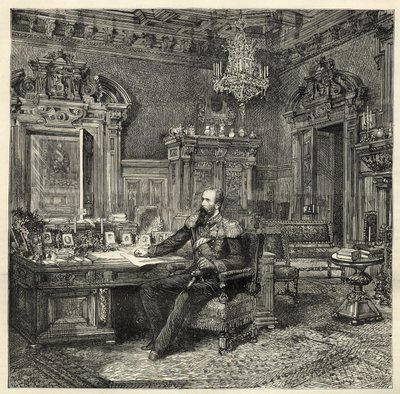 Príncipe Alejandro de Bulgaria (1857-1893), en su estudio - Alejandro de Battenberg - Retrato de Alejandro I de Bulgaria o Alejandro de Battenberg (1857-1893) en su gabinete de trabajo - 1886 de Unknown artist