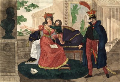 La princesa Poniatowski enterándose de la muerte de su esposo - Grabado de la época de Unknown artist