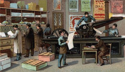 Imprenta en Francia en el siglo XIX. Cromolitografía de finales del siglo XIX de Unknown artist