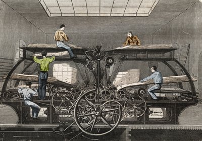 Prensa de impresión: prensa de impresión del periódico “Le Siecle” en París. Grabado de 1857 en “Le Musee Des Sciences”. de Unknown artist