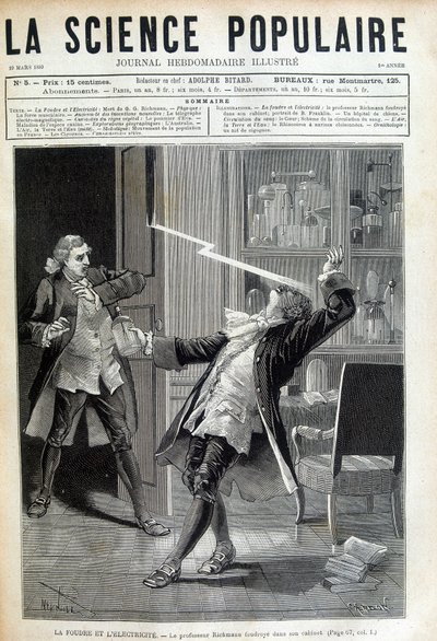 El profesor Georges Guillaume Richmann (1711-1753) murió en su taller tras un experimento con un electrómetro de Unknown artist
