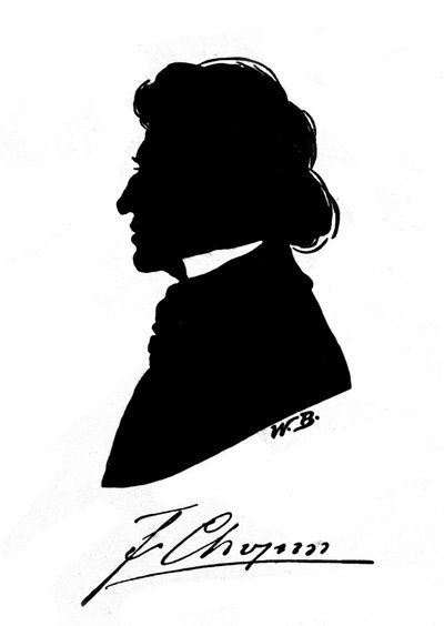 Perfil en silueta del compositor polaco Frederic Chopin (1810-1849) con autógrafo. Siglo XIX de Unknown artist
