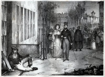 Paseo por los bulevares en París en el siglo XIX - grabado de Unknown artist