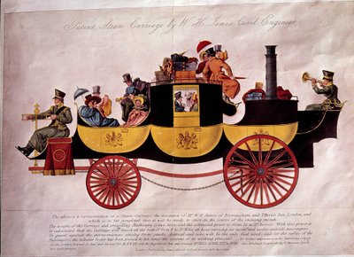 Transporte público: representación de un barco de vapor cargado de pasajeros y equipaje. Diseñado por el ingeniero W.H. James. Litografía de 1828. Artes decorativas, París de Unknown artist